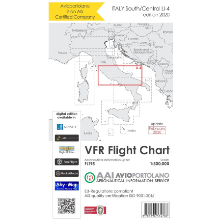 Italy LI-4 - Aerotouring VFR Chart, Paper, laminated, folded