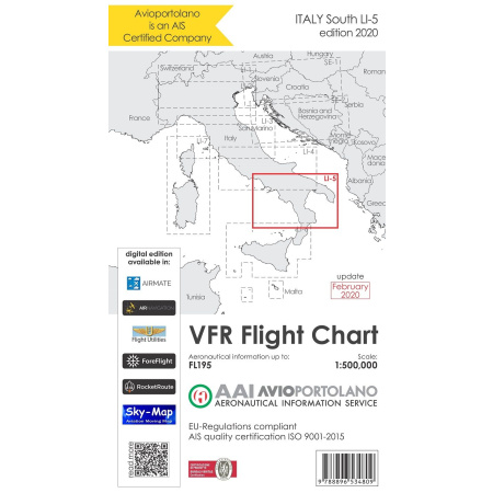 Italy LI-5 - Aerotouring VFR Chart, Paper, laminated, folded