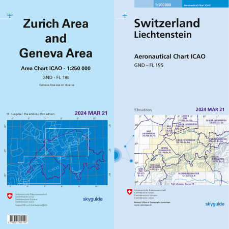 Set ICAO Chart Switzerland and area chart Zurich and Geneva