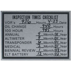 Inspection Times Checklist Placard