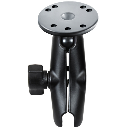 RAM 1 Ball Standard Length Double Socket Arm with 2.5 Round Base that contains the AMPs Hole Pattern