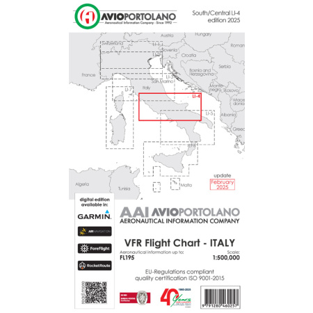 Italy LI-4 - Aerotouring VFR Chart, Paper, laminated, folded 2025
