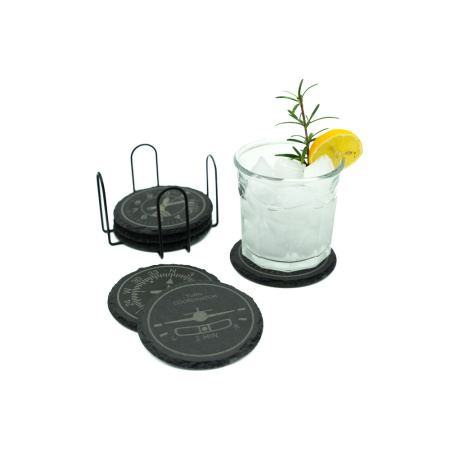 Set de 6 Dessous de Verre en Ardoise "Instruments de Bord" – Gravure Laser
